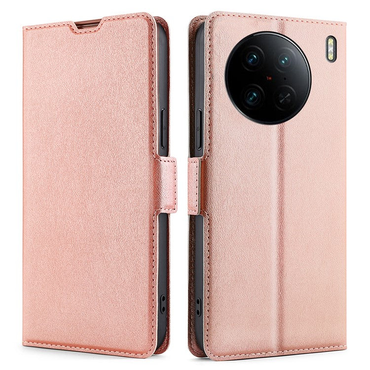 For vivo X90 Pro 5G Shockproof Phone Case PU Leather Foldable Stand Card Holder Magnetic Closure Phone Cover - Rose Gold