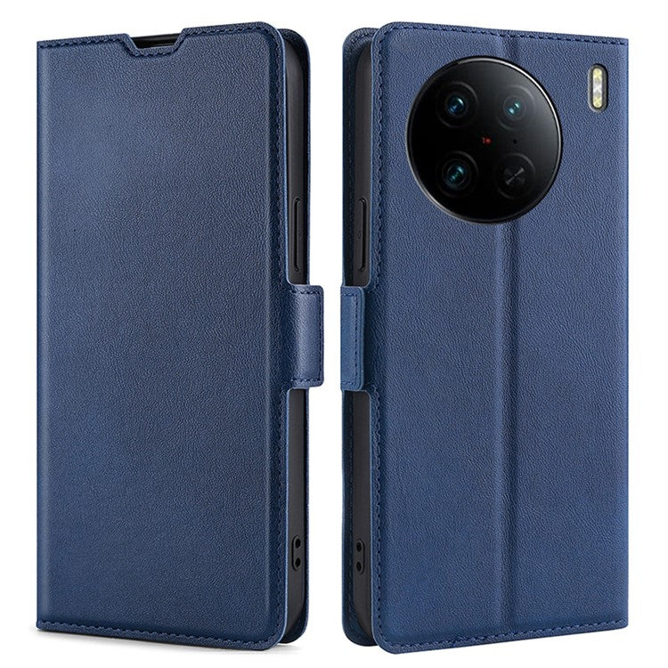 For vivo X90 Pro 5G Shockproof Phone Case PU Leather Foldable Stand Card Holder Magnetic Closure Phone Cover - Blue