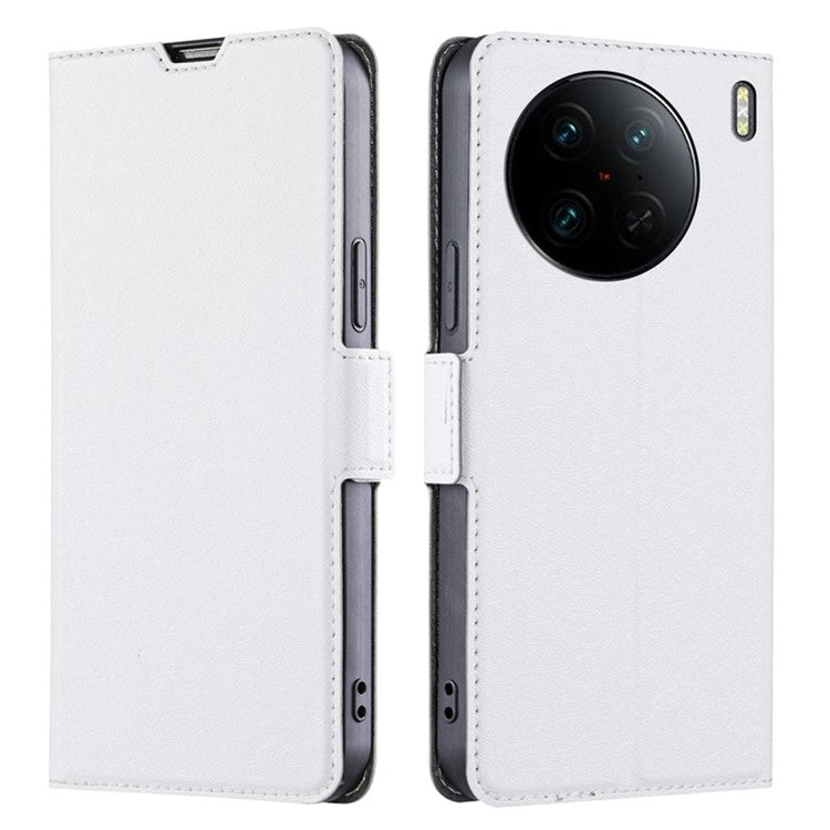 For vivo X90 Pro 5G Shockproof Phone Case PU Leather Foldable Stand Card Holder Magnetic Closure Phone Cover - White