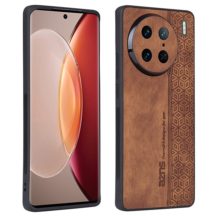 AZNS Anti-wear Phone Case For vivo X90 Pro 5G, Imprinted Pattern PU Leather Coated TPU Phone Back Cover - Brown