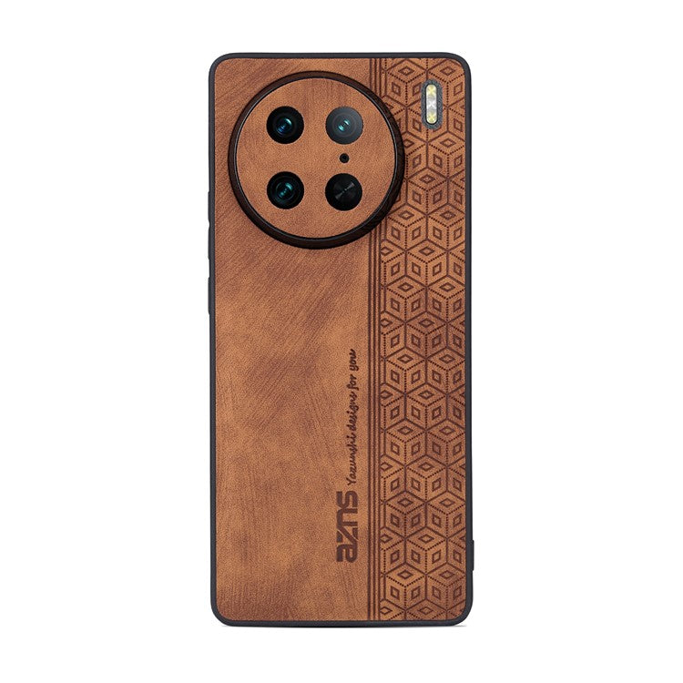 AZNS Anti-wear Phone Case For vivo X90 Pro 5G, Imprinted Pattern PU Leather Coated TPU Phone Back Cover - Brown