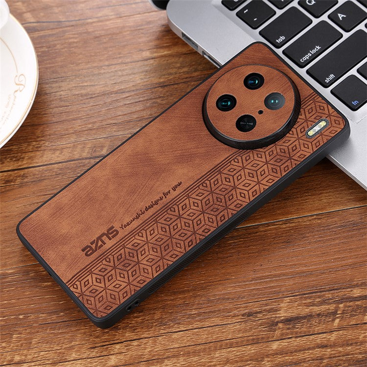 AZNS Anti-wear Phone Case For vivo X90 Pro 5G, Imprinted Pattern PU Leather Coated TPU Phone Back Cover - Brown