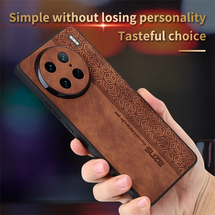 AZNS Anti-wear Phone Case For vivo X90 Pro 5G, Imprinted Pattern PU Leather Coated TPU Phone Back Cover - Brown