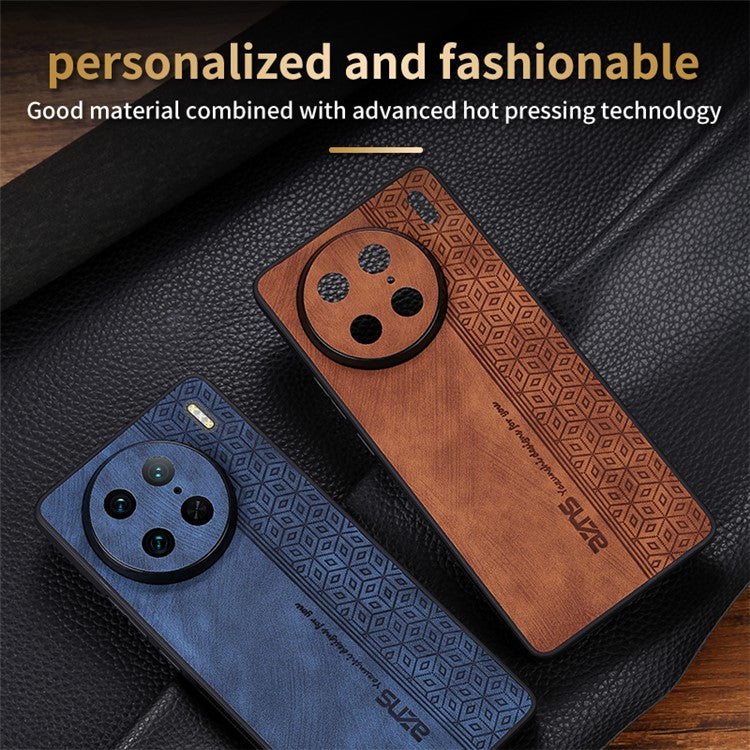 AZNS Anti-wear Phone Case For vivo X90 Pro 5G, Imprinted Pattern PU Leather Coated TPU Phone Back Cover - Brown