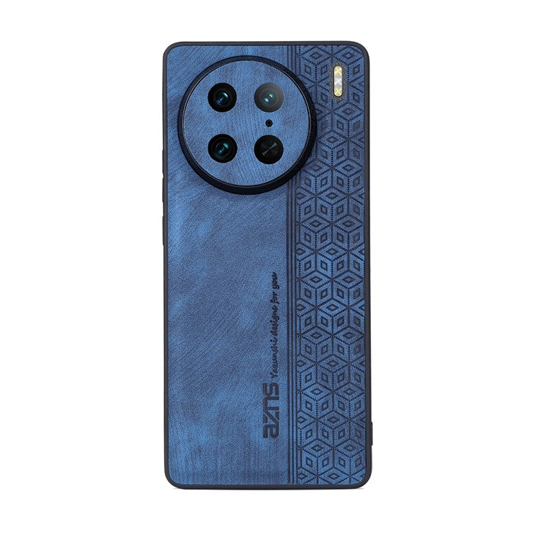 AZNS Anti-wear Phone Case For vivo X90 Pro 5G, Imprinted Pattern PU Leather Coated TPU Phone Back Cover - Blue