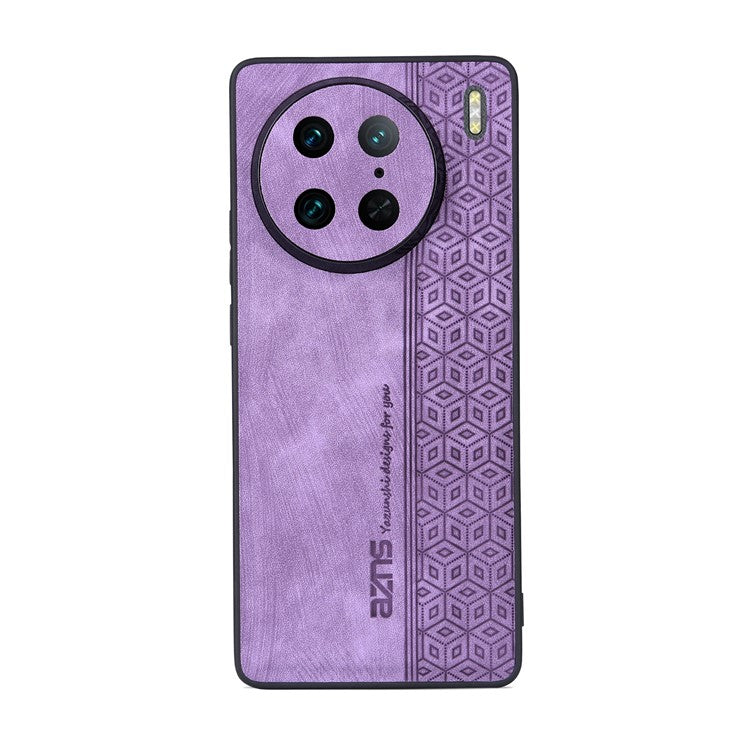 AZNS Anti-wear Phone Case For vivo X90 Pro 5G, Imprinted Pattern PU Leather Coated TPU Phone Back Cover - Purple