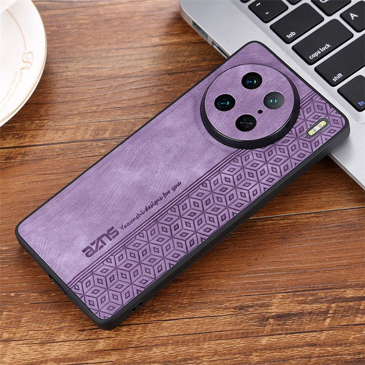 AZNS Anti-wear Phone Case For vivo X90 Pro 5G, Imprinted Pattern PU Leather Coated TPU Phone Back Cover - Purple