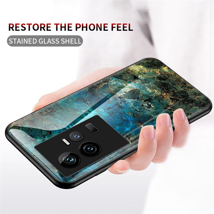 For vivo iQOO 11 5G Anti-scratch Phone Case Marble Pattern Printing Tempered Glass + PC + TPU Protective Hybrid Cover - Flying Pigeon Marble