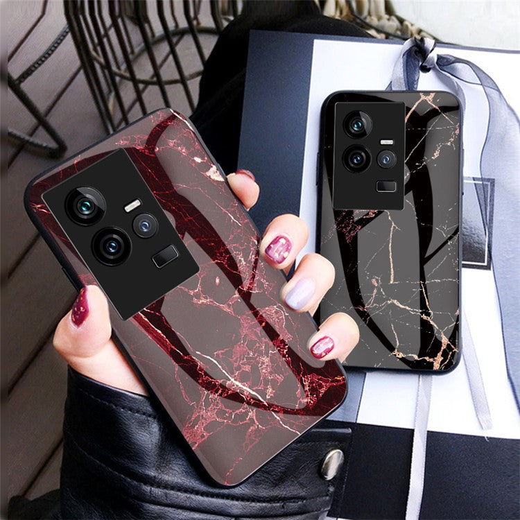 For vivo iQOO 11 5G Anti-scratch Phone Case Marble Pattern Printing Tempered Glass + PC + TPU Protective Hybrid Cover - Flying Pigeon Marble