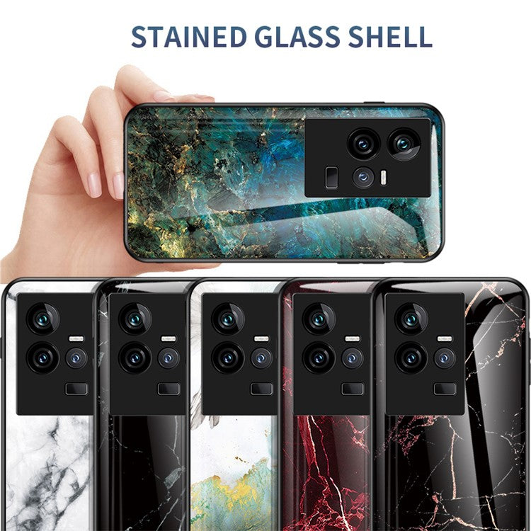 For vivo iQOO 11 5G Anti-scratch Phone Case Marble Pattern Printing Tempered Glass + PC + TPU Protective Hybrid Cover - Emerald Marble