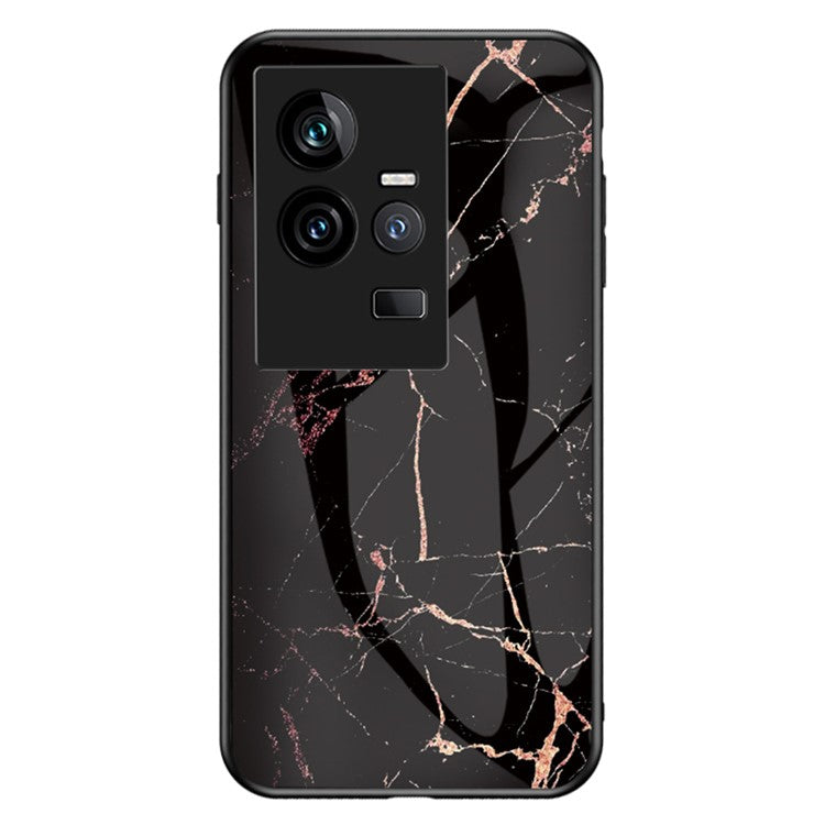 For vivo iQOO 11 5G Anti-scratch Phone Case Marble Pattern Printing Tempered Glass + PC + TPU Protective Hybrid Cover - Gold Black Marble