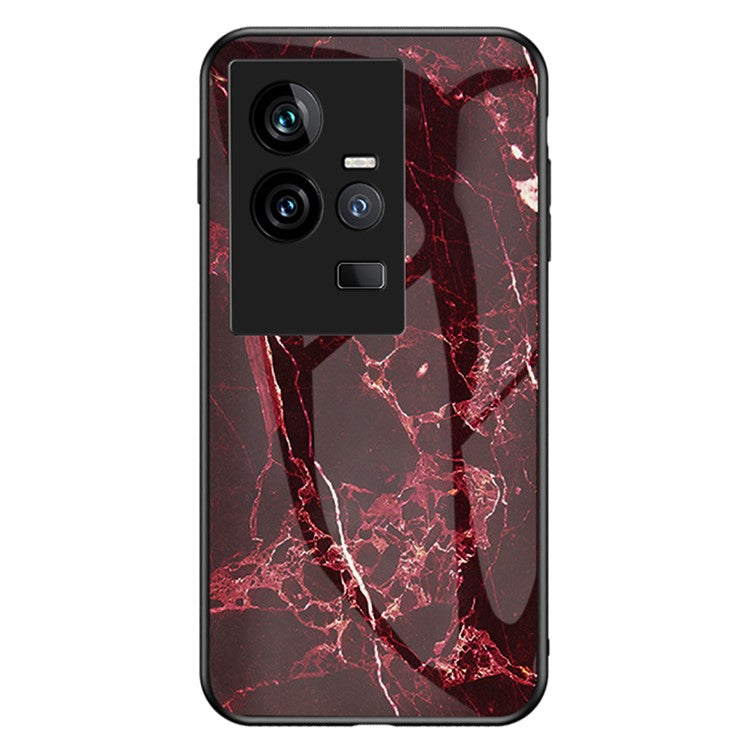 For vivo iQOO 11 5G Anti-scratch Phone Case Marble Pattern Printing Tempered Glass + PC + TPU Protective Hybrid Cover - Blood Red Marble