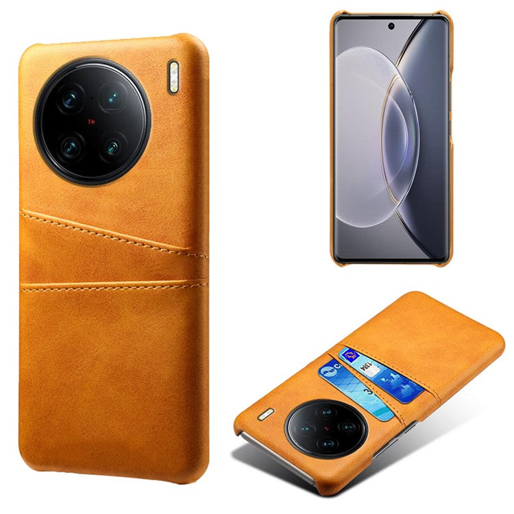 For vivo X90 Pro+ 5G Dual Card Slots Protective Phone Case PU Leather Coated Hard PC Anti-shock Back Cover - Orange