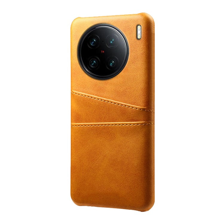 For vivo X90 Pro+ 5G Dual Card Slots Protective Phone Case PU Leather Coated Hard PC Anti-shock Back Cover - Orange