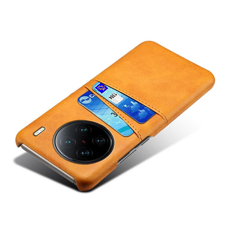 For vivo X90 Pro+ 5G Dual Card Slots Protective Phone Case PU Leather Coated Hard PC Anti-shock Back Cover - Orange