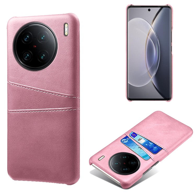 For vivo X90 Pro+ 5G Dual Card Slots Protective Phone Case PU Leather Coated Hard PC Anti-shock Back Cover - Rose Gold