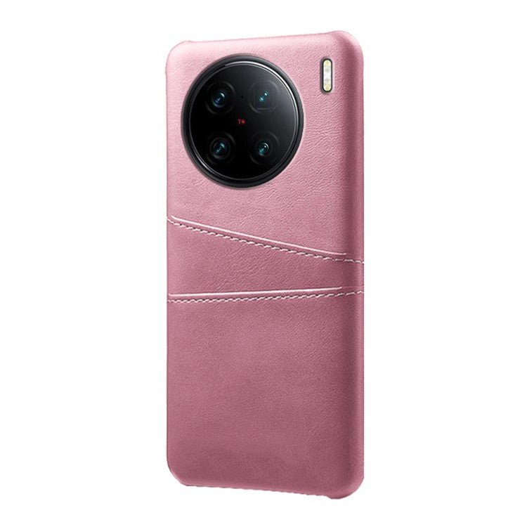 For vivo X90 Pro+ 5G Dual Card Slots Protective Phone Case PU Leather Coated Hard PC Anti-shock Back Cover - Rose Gold