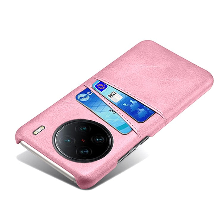 For vivo X90 Pro+ 5G Dual Card Slots Protective Phone Case PU Leather Coated Hard PC Anti-shock Back Cover - Rose Gold