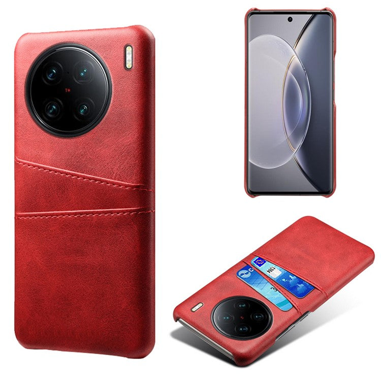 For vivo X90 Pro+ 5G Dual Card Slots Protective Phone Case PU Leather Coated Hard PC Anti-shock Back Cover - Red