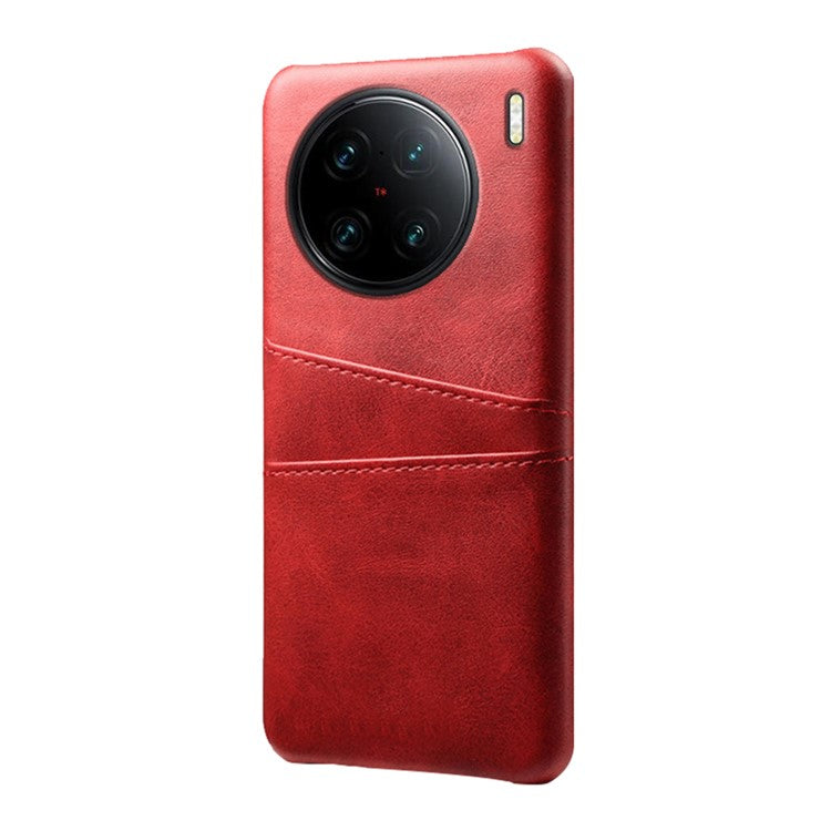 For vivo X90 Pro+ 5G Dual Card Slots Protective Phone Case PU Leather Coated Hard PC Anti-shock Back Cover - Red