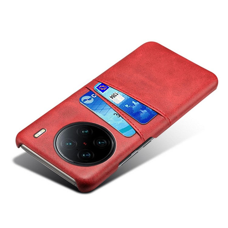 For vivo X90 Pro+ 5G Dual Card Slots Protective Phone Case PU Leather Coated Hard PC Anti-shock Back Cover - Red