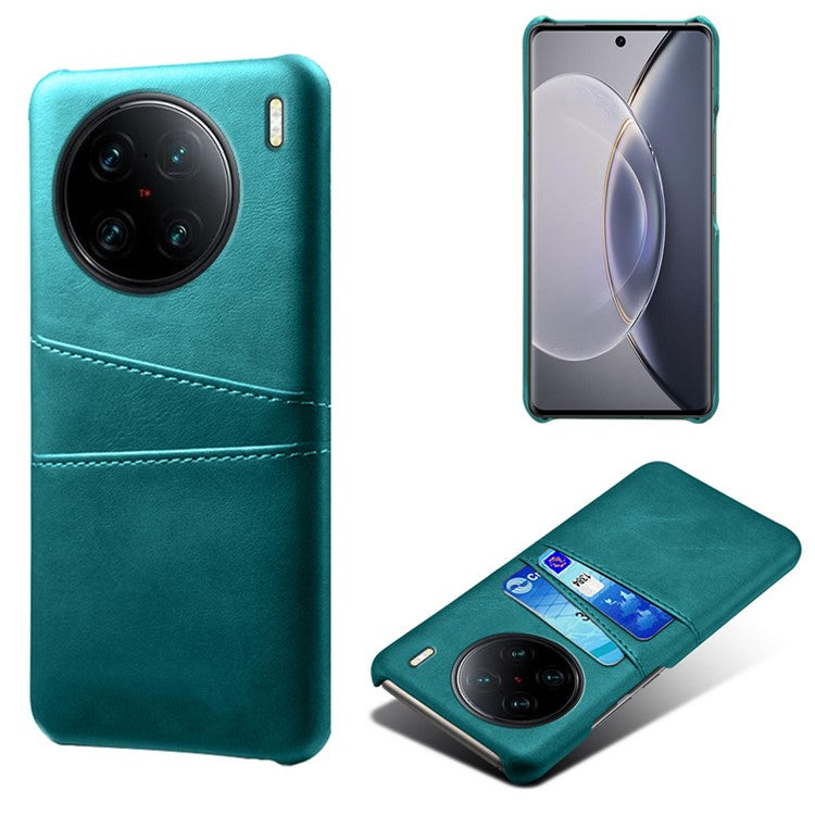 For vivo X90 Pro+ 5G Dual Card Slots Protective Phone Case PU Leather Coated Hard PC Anti-shock Back Cover - Green