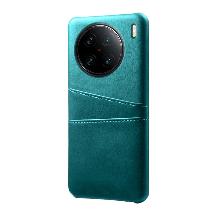 For vivo X90 Pro+ 5G Dual Card Slots Protective Phone Case PU Leather Coated Hard PC Anti-shock Back Cover - Green