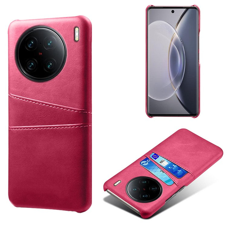 For vivo X90 Pro+ 5G Dual Card Slots Protective Phone Case PU Leather Coated Hard PC Anti-shock Back Cover - Rose