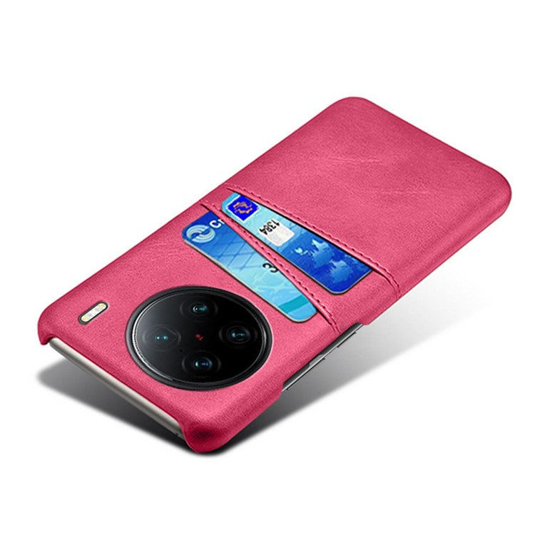 For vivo X90 Pro+ 5G Dual Card Slots Protective Phone Case PU Leather Coated Hard PC Anti-shock Back Cover - Rose