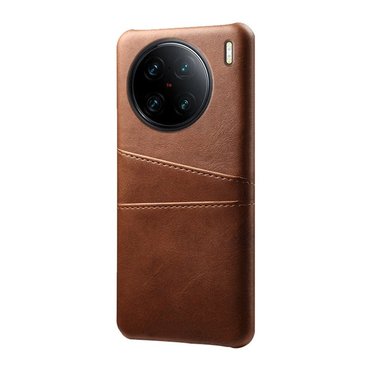 For vivo X90 Pro+ 5G Dual Card Slots Protective Phone Case PU Leather Coated Hard PC Anti-shock Back Cover - Brown