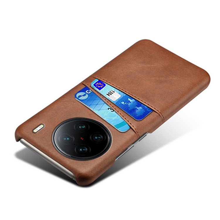 For vivo X90 Pro+ 5G Dual Card Slots Protective Phone Case PU Leather Coated Hard PC Anti-shock Back Cover - Brown