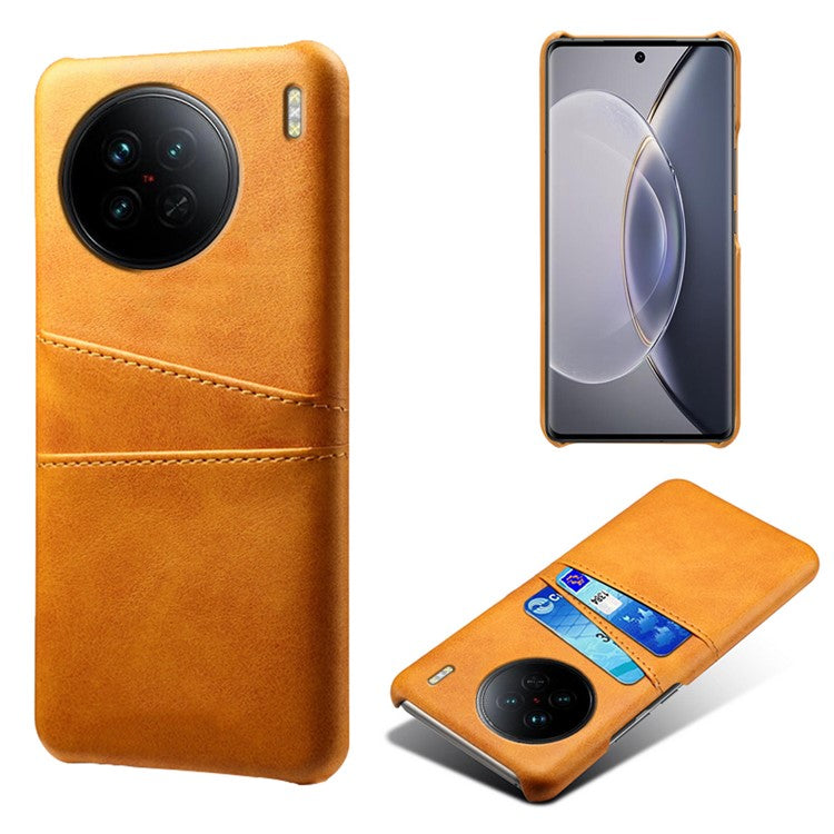 For vivo X90 5G Anti-fall Phone Back Cover Card Holder PU Leather Coated Hard PC Phone Case - Orange