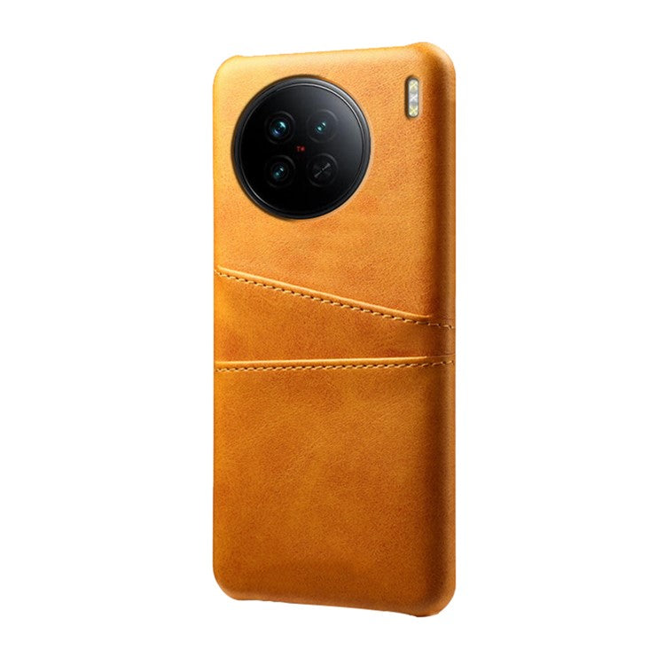 For vivo X90 5G Anti-fall Phone Back Cover Card Holder PU Leather Coated Hard PC Phone Case - Orange