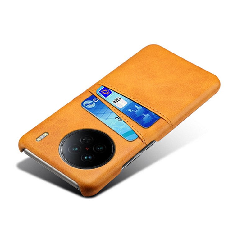 For vivo X90 5G Anti-fall Phone Back Cover Card Holder PU Leather Coated Hard PC Phone Case - Orange