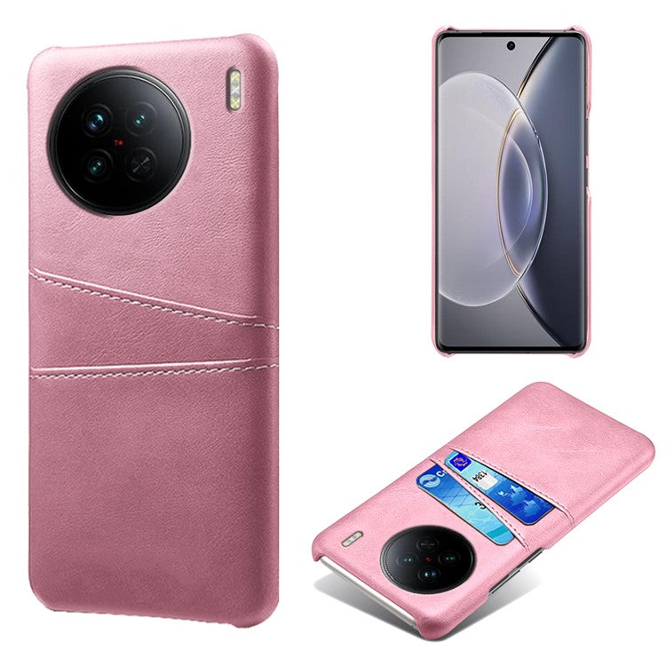 For vivo X90 5G Anti-fall Phone Back Cover Card Holder PU Leather Coated Hard PC Phone Case - Rose Gold