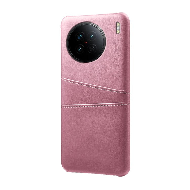 For vivo X90 5G Anti-fall Phone Back Cover Card Holder PU Leather Coated Hard PC Phone Case - Rose Gold