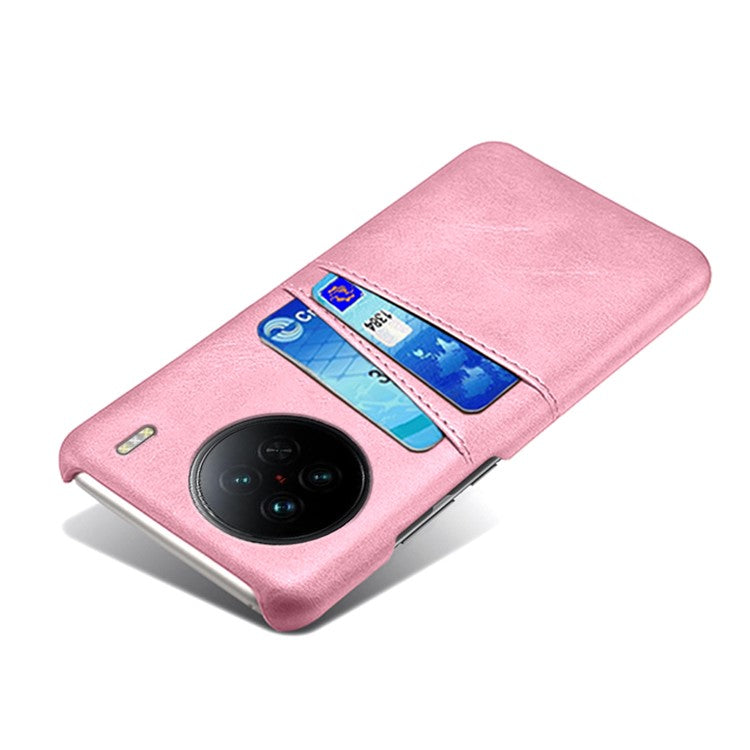 For vivo X90 5G Anti-fall Phone Back Cover Card Holder PU Leather Coated Hard PC Phone Case - Rose Gold