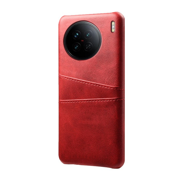 For vivo X90 5G Anti-fall Phone Back Cover Card Holder PU Leather Coated Hard PC Phone Case - Red