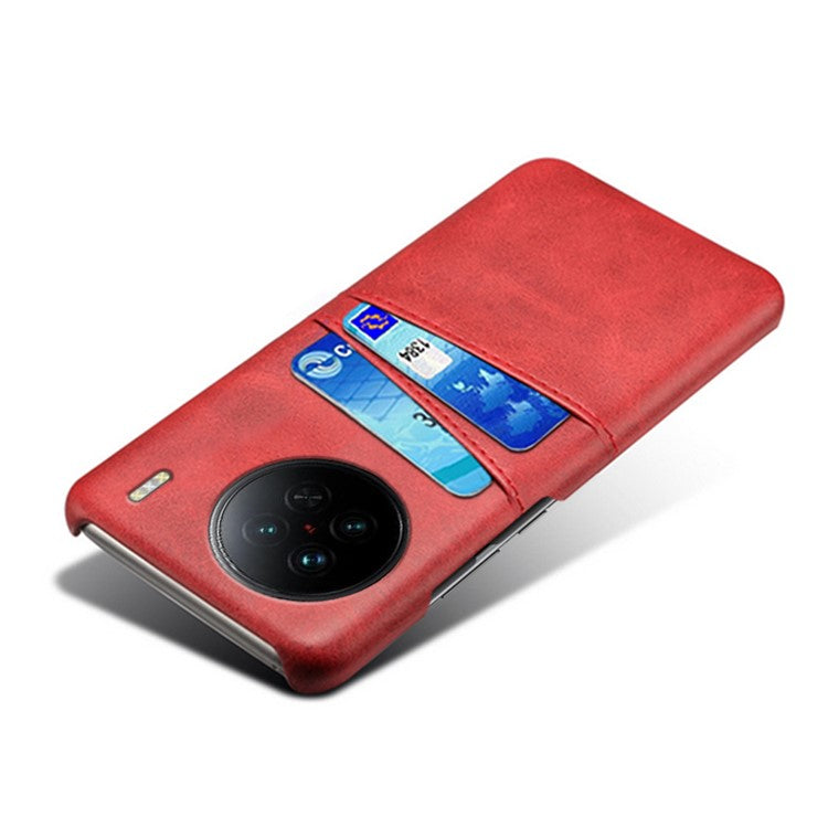 For vivo X90 5G Anti-fall Phone Back Cover Card Holder PU Leather Coated Hard PC Phone Case - Red