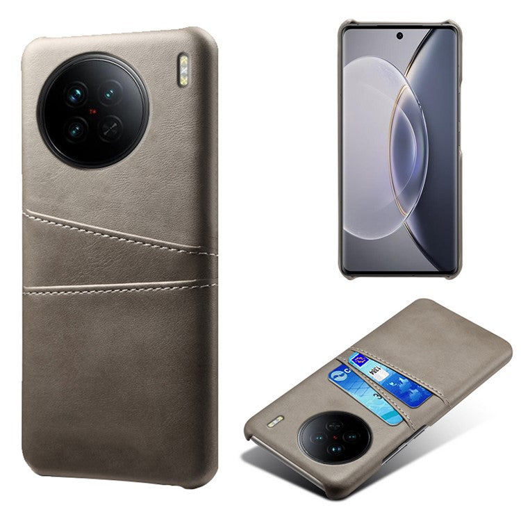 For vivo X90 5G Anti-fall Phone Back Cover Card Holder PU Leather Coated Hard PC Phone Case - Grey