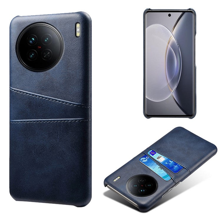 For vivo X90 5G Anti-fall Phone Back Cover Card Holder PU Leather Coated Hard PC Phone Case - Blue