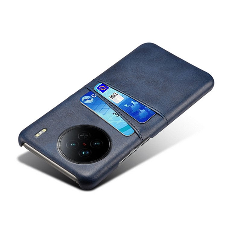 For vivo X90 5G Anti-fall Phone Back Cover Card Holder PU Leather Coated Hard PC Phone Case - Blue