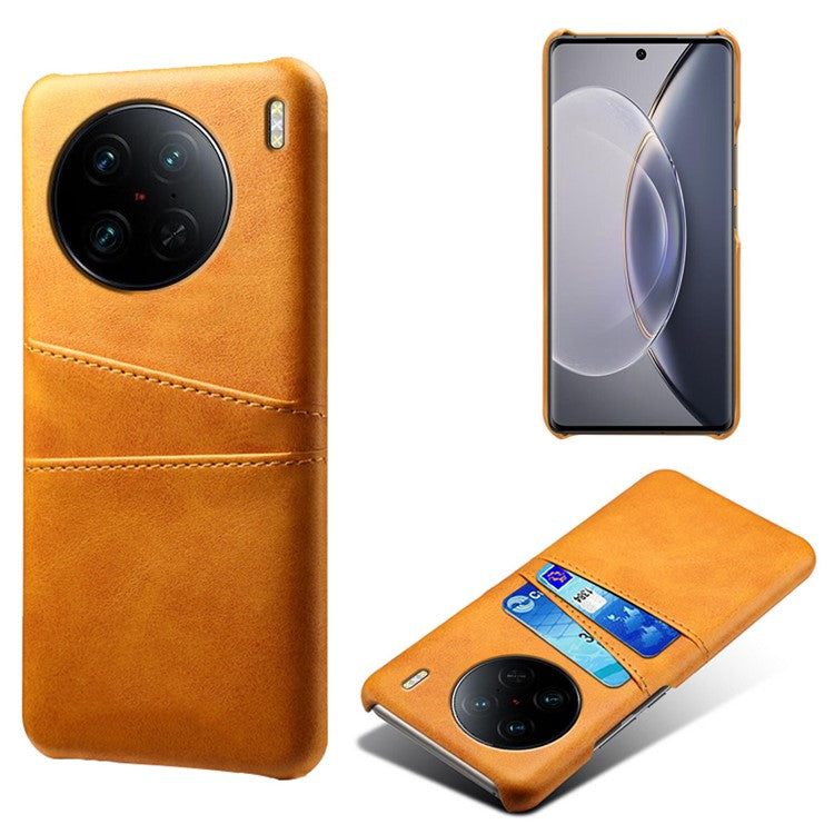 For vivo X90 Pro 5G Lightweight Mobile Phone Back Cover PU Leather Coated Hard PC Phone Case with Dual Card Slots - Orange