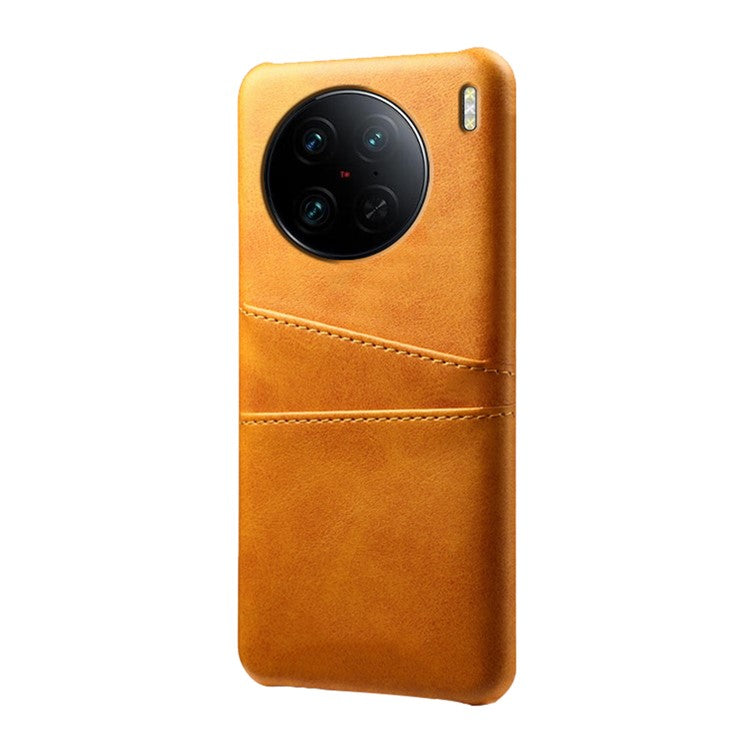 For vivo X90 Pro 5G Lightweight Mobile Phone Back Cover PU Leather Coated Hard PC Phone Case with Dual Card Slots - Orange