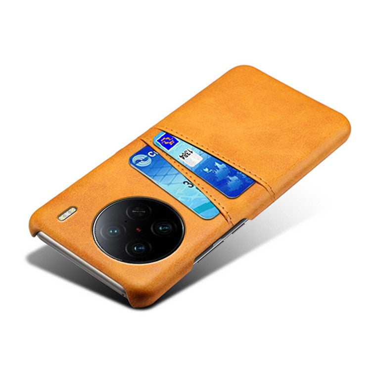 For vivo X90 Pro 5G Lightweight Mobile Phone Back Cover PU Leather Coated Hard PC Phone Case with Dual Card Slots - Orange