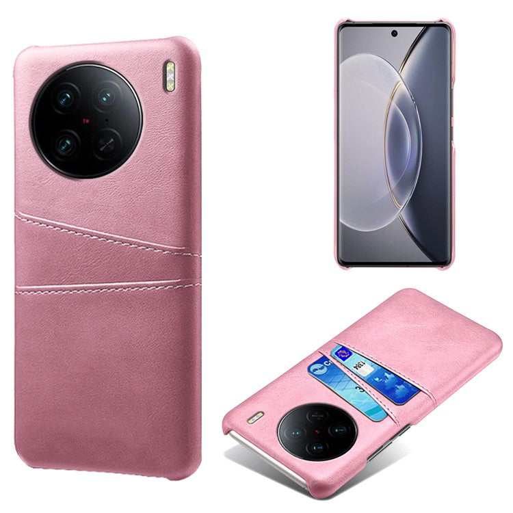 For vivo X90 Pro 5G Lightweight Mobile Phone Back Cover PU Leather Coated Hard PC Phone Case with Dual Card Slots - Rose Gold