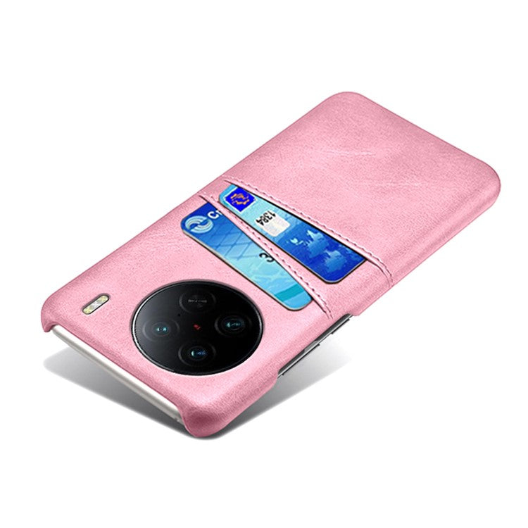 For vivo X90 Pro 5G Lightweight Mobile Phone Back Cover PU Leather Coated Hard PC Phone Case with Dual Card Slots - Rose Gold