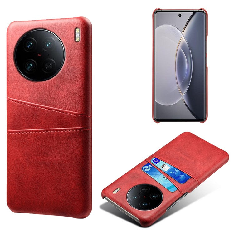 For vivo X90 Pro 5G Lightweight Mobile Phone Back Cover PU Leather Coated Hard PC Phone Case with Dual Card Slots - Red