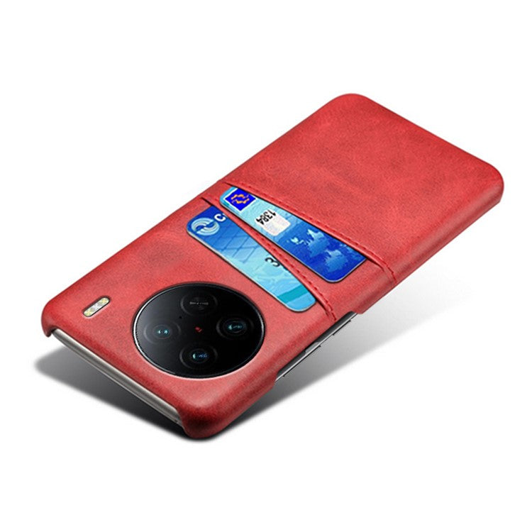 For vivo X90 Pro 5G Lightweight Mobile Phone Back Cover PU Leather Coated Hard PC Phone Case with Dual Card Slots - Red