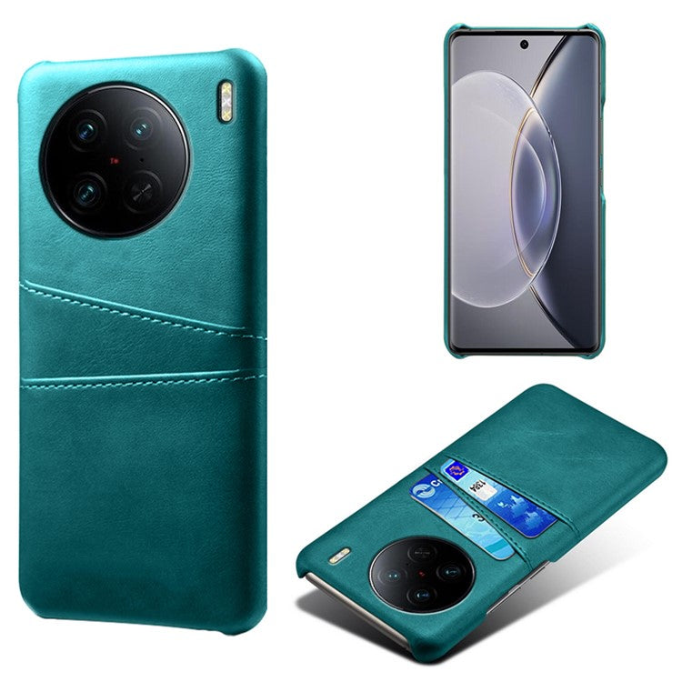 For vivo X90 Pro 5G Lightweight Mobile Phone Back Cover PU Leather Coated Hard PC Phone Case with Dual Card Slots - Green